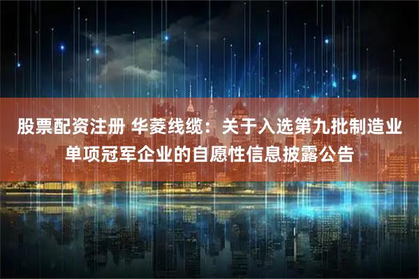 股票配资注册 华菱线缆：关于入选第九批制造业单项冠军企业的自愿性信息披露公告