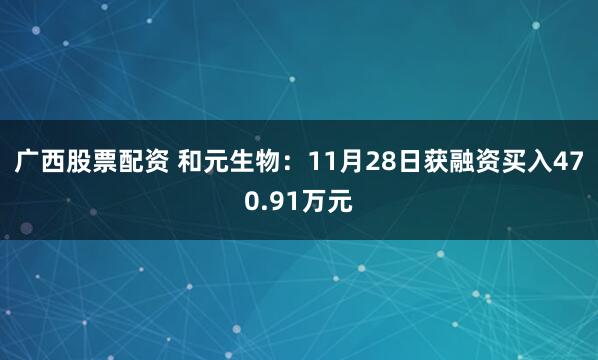 广西股票配资 和元生物：11月28日获融资买入470.91万元